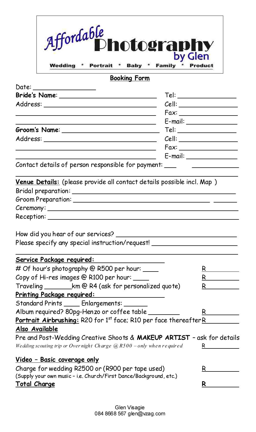  Booking Form Page 1 